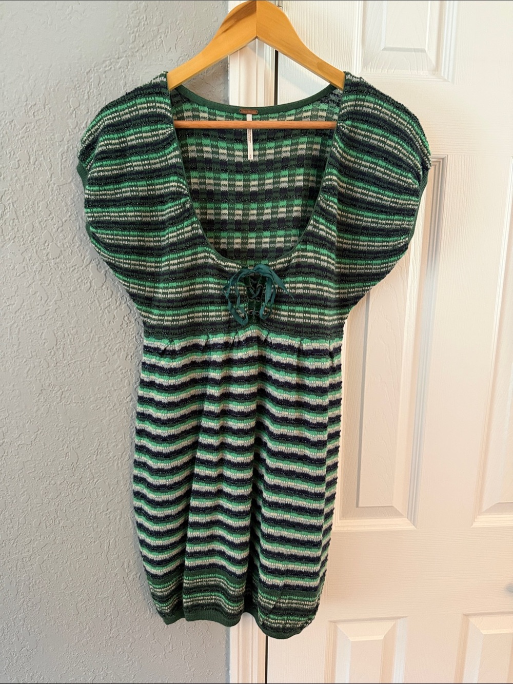 Free People Green and Black Striped Knit Mini Dress